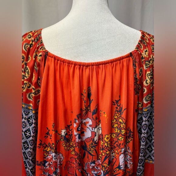 FREE PEOPLE Positano orange patchwork handkerchief blouse - Picture 10 of 12